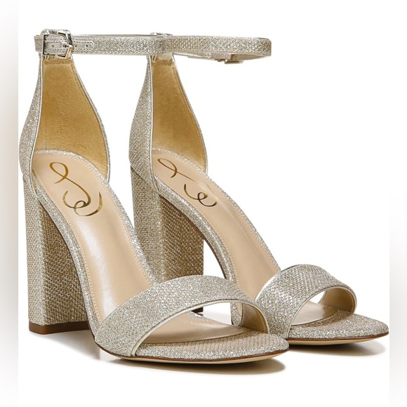 Sam Edelman Yaro Dress Block Heel Sandal Metallic Gold Sz 9 - Picture 1 of 9